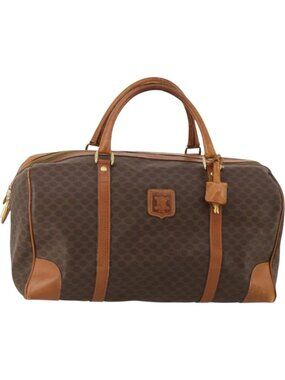 CELINE Macadam Canvas Boston Bag PVC Leather Brown Gold